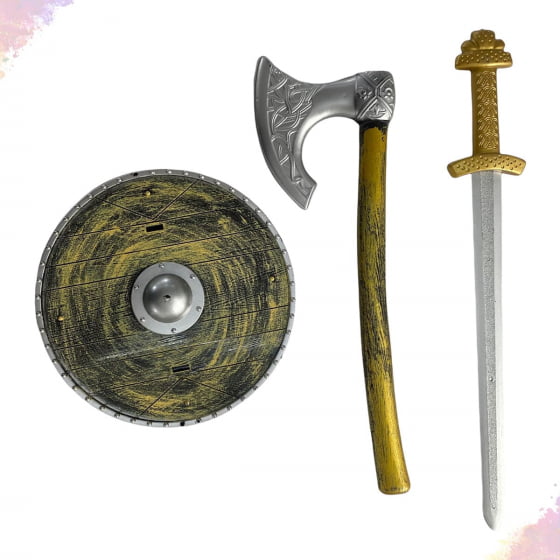 Kit Medieval Importado com Escudo Espada e Machado