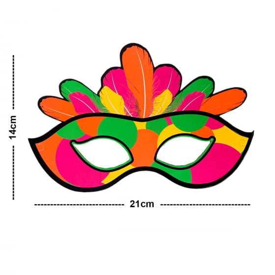 Máscara de Rosto Neon Carnaval Pacote com 10 Unidades