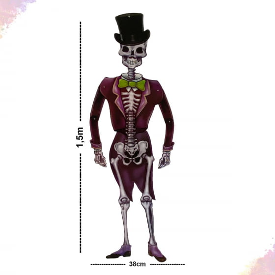 Painel Esqueleto Articulado Noivo Papel Cartonado Halloween