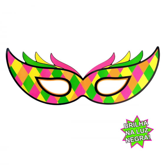 Painel Máscara Carnaval Quadriculada Neon Gigante