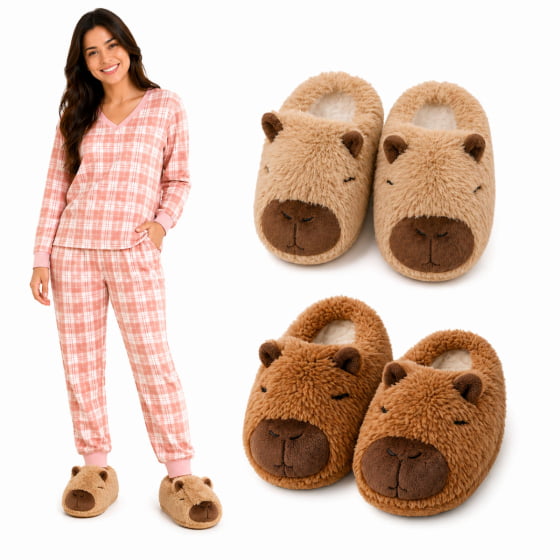 Pantufa de Pelúcia Adulto Capivara Escolhar a Cor