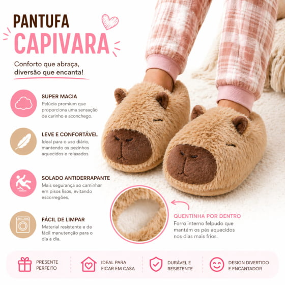 Pantufa de Pelúcia Adulto Capivara Escolhar a Cor