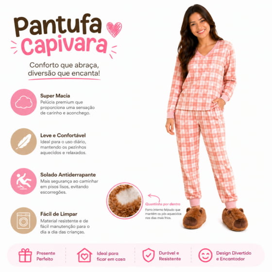 Pantufa de Pelúcia Adulto Capivara Escolhar a Cor