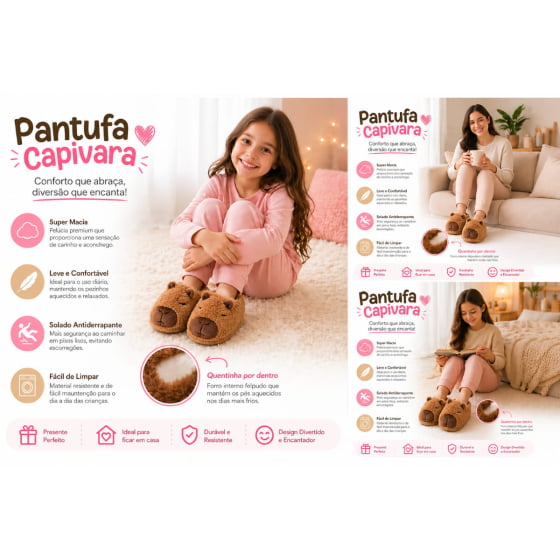 Pantufa de Pelúcia Adulto Capivara Escolhar a Cor