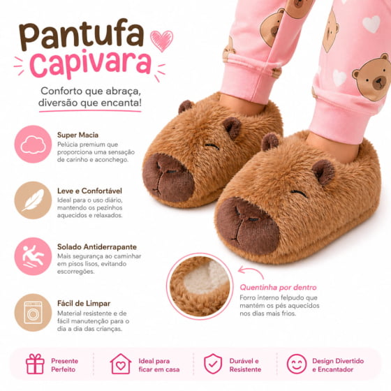 Pantufa de Pelúcia Adulto Capivara Escolhar a Cor