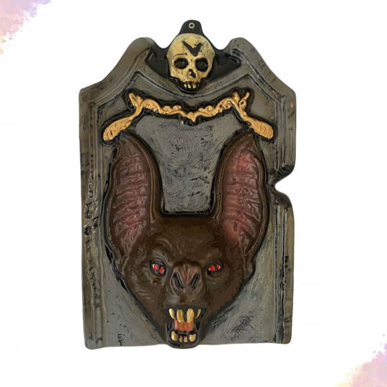 Placa Decorativa Halloween Cara de Morcego 