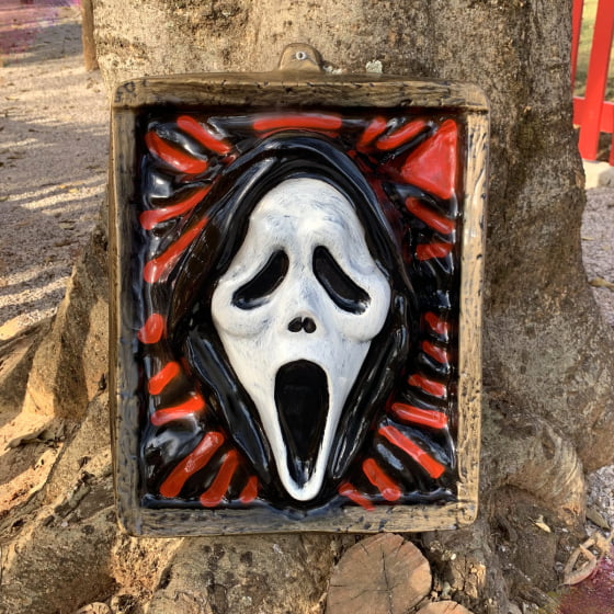 Placa Decorativa Pânico Halloween na Moldura