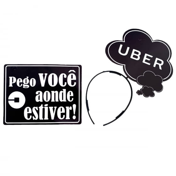 Kit Plaquinha e Tiara Uber Adereço Carnaval 