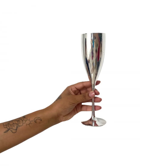 Taça de Champagne Metalizada Prata 180 ml