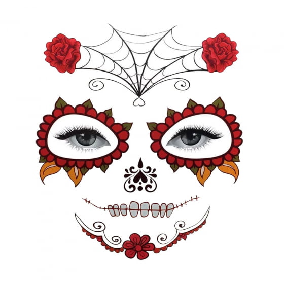 Tatuagem Aplique Halloween Dia dos Mortos Caveira Mexicana