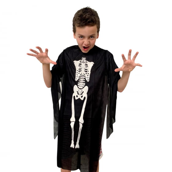 Túnica Infantil Esqueleto Caveira Halloween 