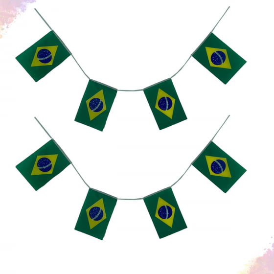 Varal Bandeirinhas Brasil 14X21 cm com 6 metros 