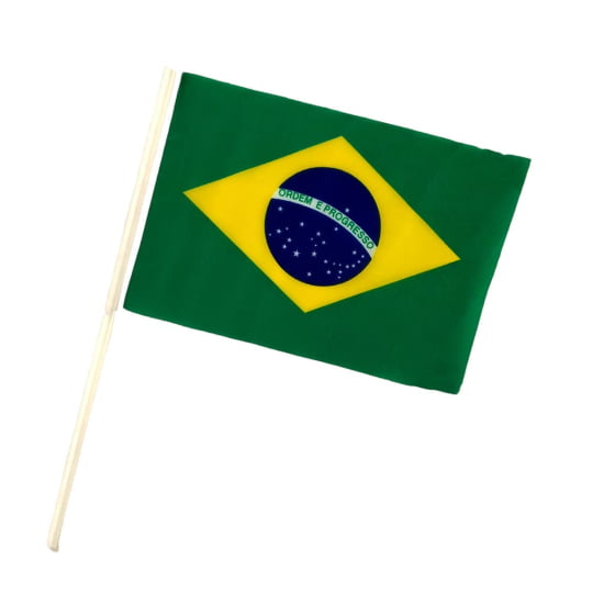 Bandeirinha Brasil Tecido 14 x 20 com cabo 