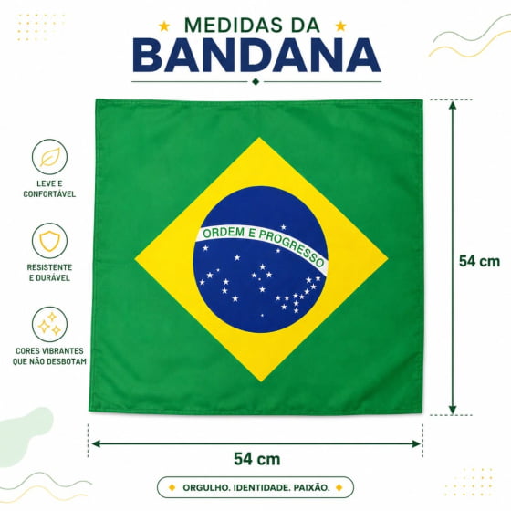 Bandana Bandeira do Brasil Tecido Poliéster Adultos ou Crianças