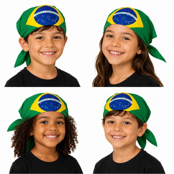 Bandana Bandeira do Brasil Tecido Poliéster Adultos ou Crianças