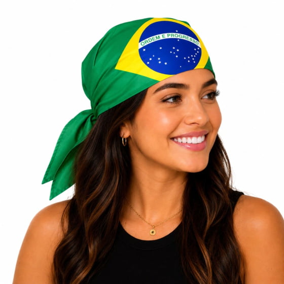 Bandana Bandeira do Brasil Tecido Poliéster Adultos ou Crianças