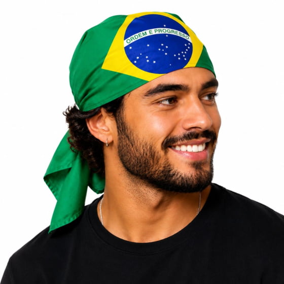 Bandana Bandeira do Brasil Tecido Poliéster Adultos ou Crianças