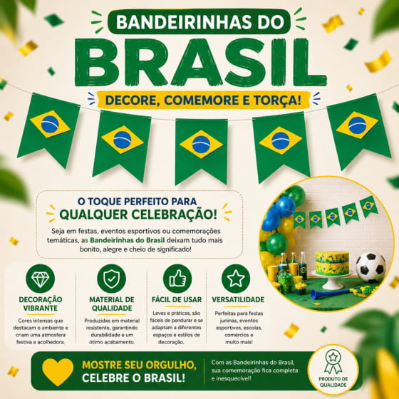 Bandeirinhas Decorativas Em Eva Formato Bandeira Do Brasil