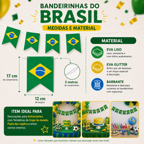 Bandeirinhas Decorativas Em Eva Formato Bandeira Do Brasil