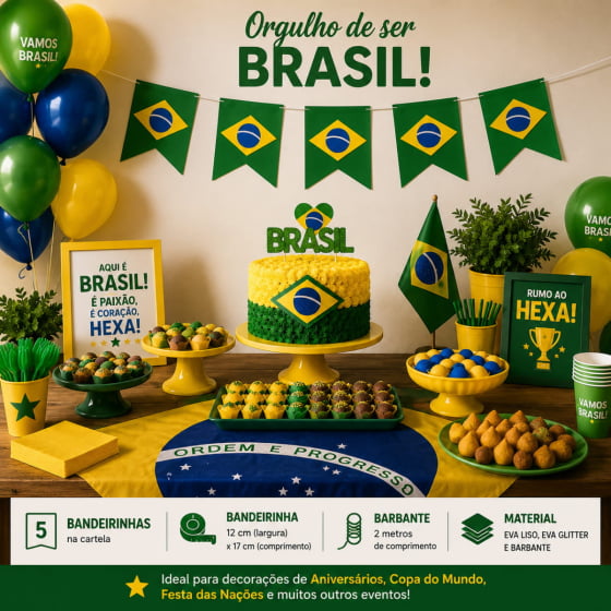 Bandeirinhas Decorativas Em Eva Formato Bandeira Do Brasil