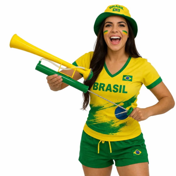 Buzina Corneta Verde e Amarela Mega Barulhenta