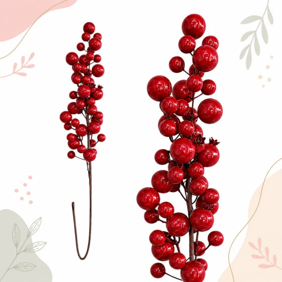 Enfeite Decorativo Galho com Cerejas e Mini Romas Enfeite Decorativo Galho com Cerejas e Mini Romas