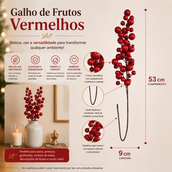 Enfeite Decorativo Galho com Cerejas e Mini Romas