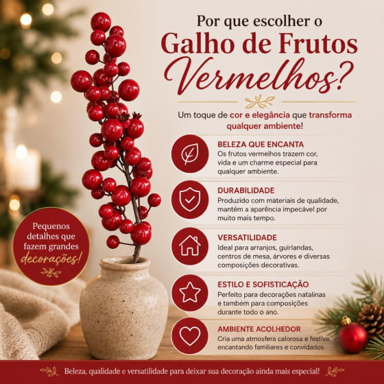 Enfeite Decorativo Galho com Cerejas e Mini Romas