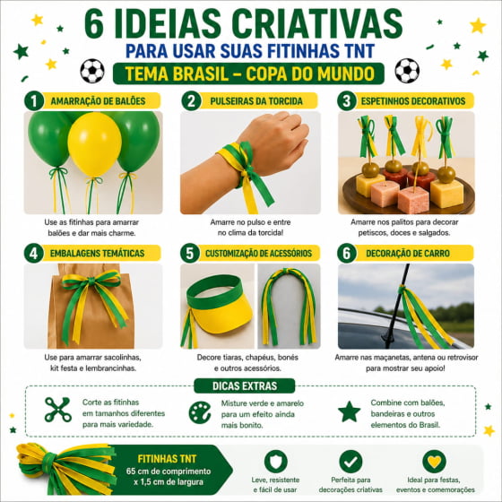 Fitinhas Decorativas em TNT Cores do Brasil - 20 unidades