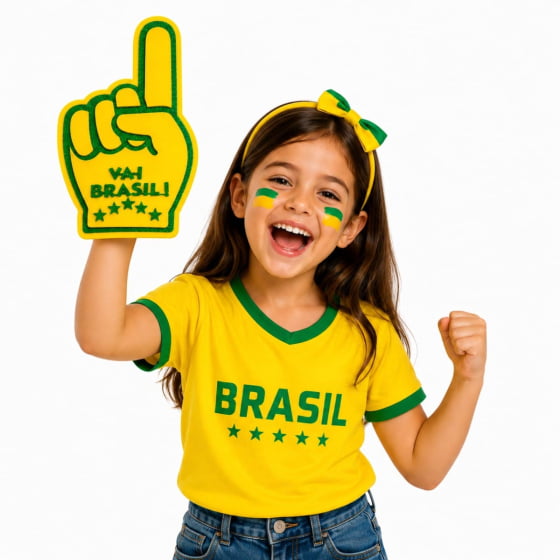 Kit 3 Mãozinha Torcida Vai Brasil Eva Número 1 Verde Amarelo