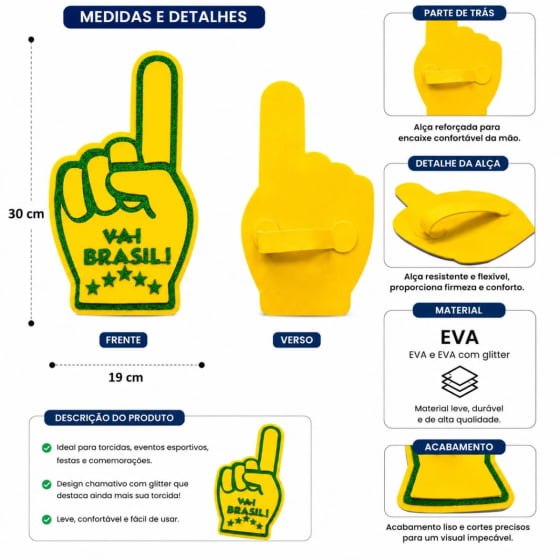 Mãozinha Divertida em EVA Número 1 Brasil Verde e Amarelo