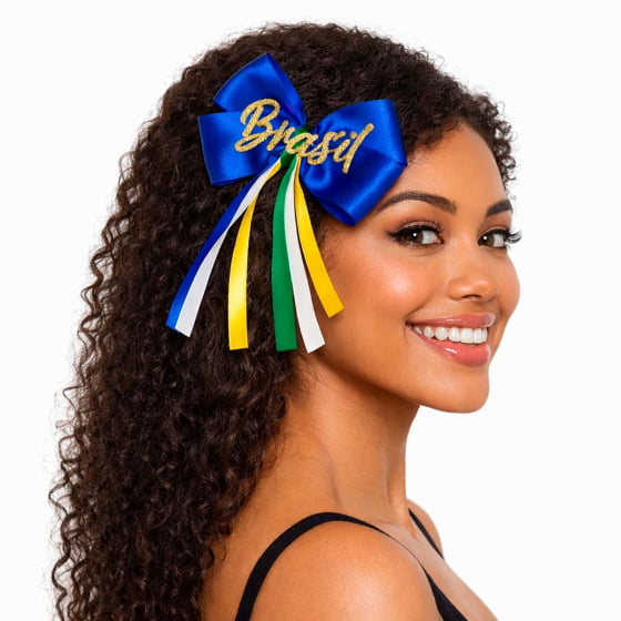 Laço Tic Tac Escrita Brasil EVA Glitter Torcedora Jogos da Copa