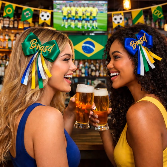 Laço Tic Tac Escrita Brasil EVA Glitter Torcedora Jogos da Copa