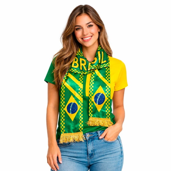 Lenço Cachecol Brasil Verde e Amarelo