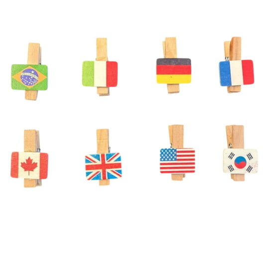 Mini Prendedor Bandeira Países - 8 unidades