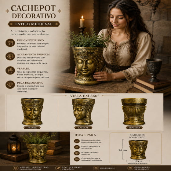 Cachepot Decorativo de Plástico Grande Buda