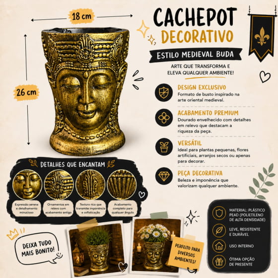 Cachepot Decorativo de Plástico Grande Buda Cachepot Decorativo de Plástico Grande Buda