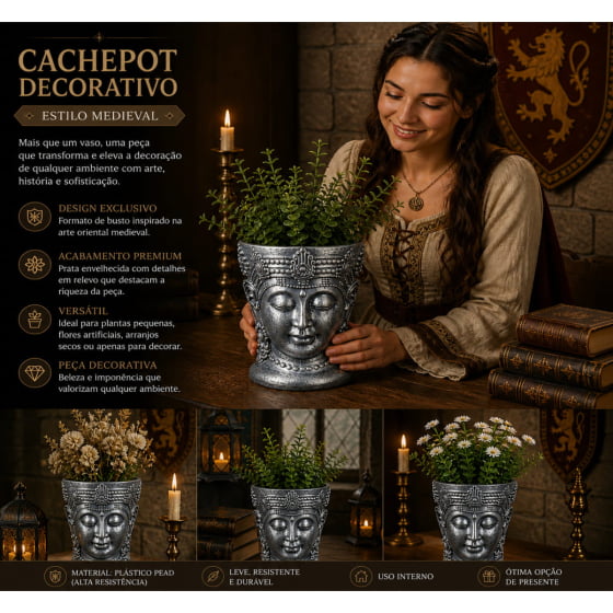 Cachepot Decorativo de Plástico Grande Buda