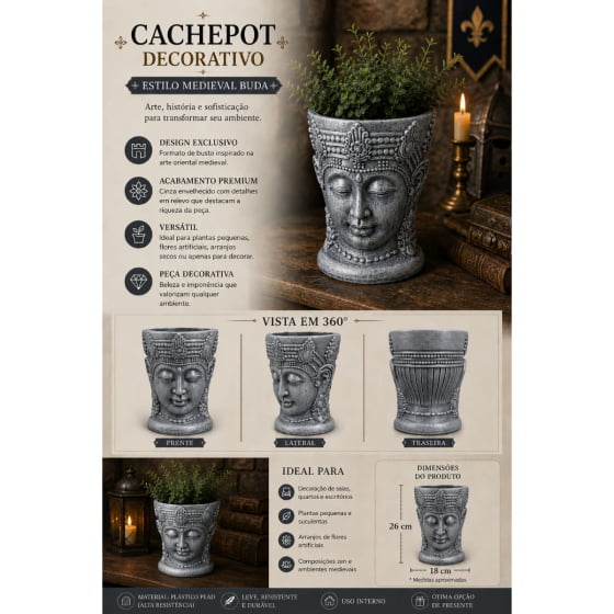 Cachepot Decorativo de Plástico Grande Buda