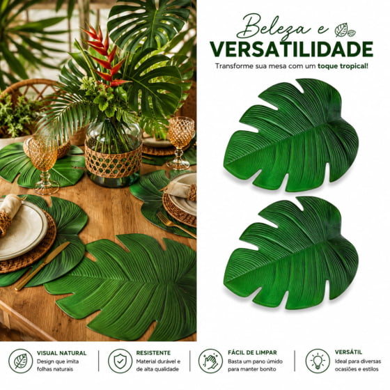 Jogo Americano Sousplat Folha Costela de Adão Verde 37x47 cm