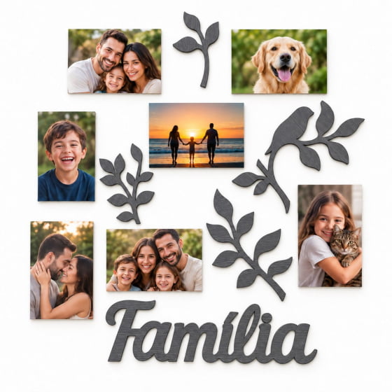 Porta-Retrato Família de Parede MDF para 7 Fotos 10x15
