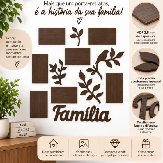 Porta-Retrato Família de Parede MDF para 7 Fotos 10x15