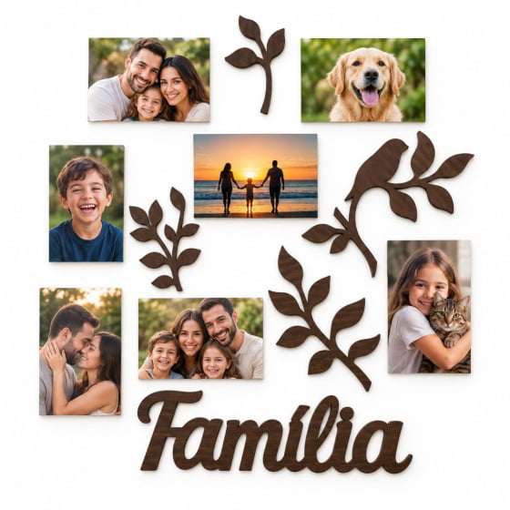 Porta-Retrato Família de Parede MDF para 7 Fotos 10x15