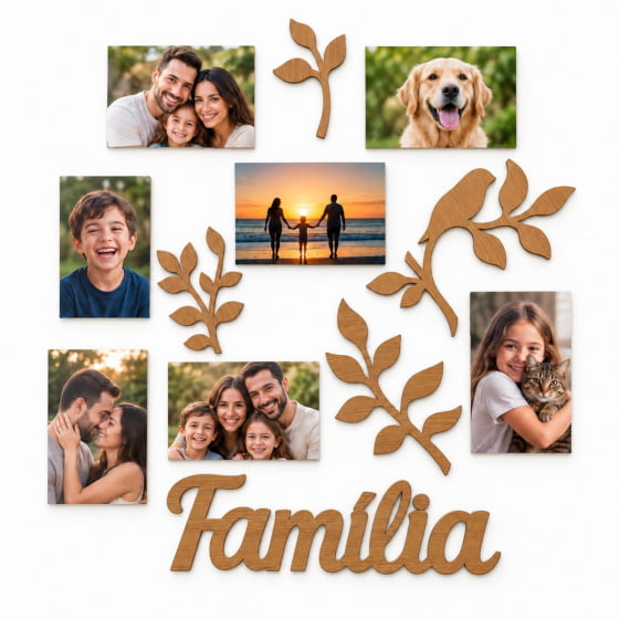 Porta-Retrato Família de Parede MDF para 7 Fotos 10x15