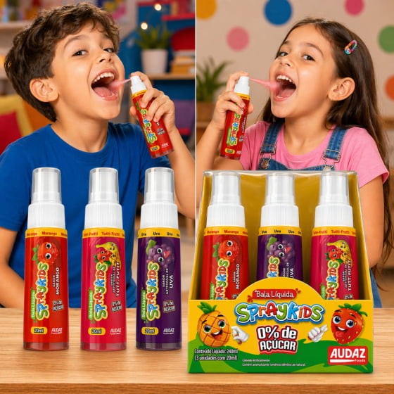Bala Líquida Sabores Spraykids Caixa com 12 unidades