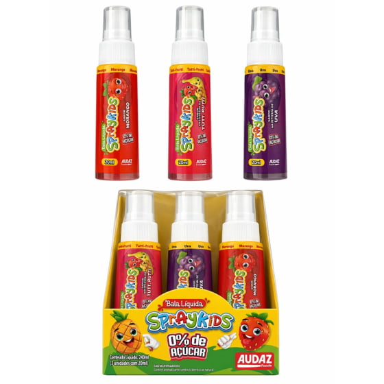 Bala Líquida Sabores Spraykids Caixa com 12 unidades