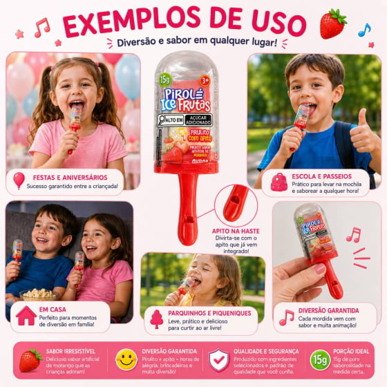 Pirulito Pirolé com Apito Ice Frutas 15 gramas - Unidade
