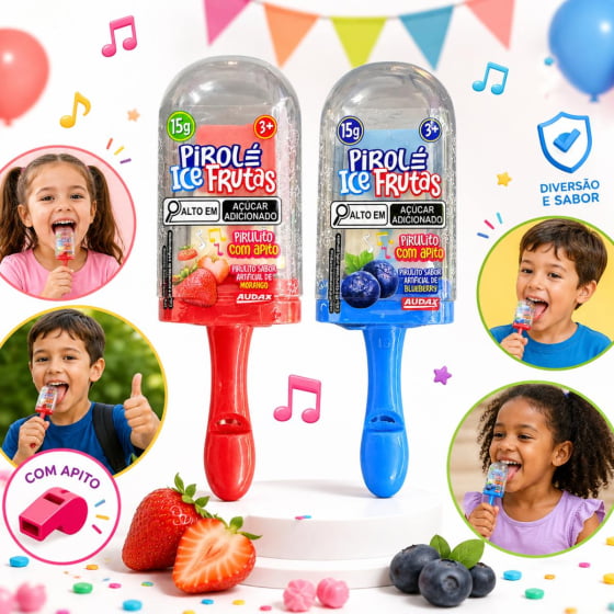 Pirulito Pirolé com Apito Ice Frutas 15 gramas - Unidade