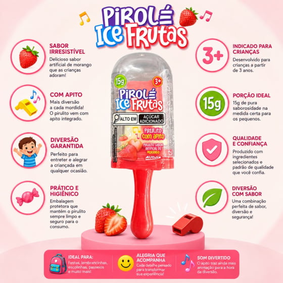 Pirulito Pirolé com Apito Ice Frutas 15 gramas - Unidade