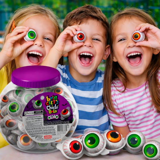 Pote Chicle Brinclets Bola Olho Divertido Hallowen com 50 unidades